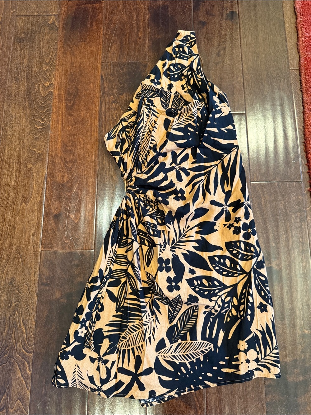 Dress Forum One-Shoulder Floral Dress in Beige and Black